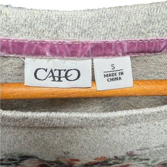 Cato Floral Print Gray Long Sleeve Sweater Top Women’s S Lightweight Pullover - Picture 2 of 5